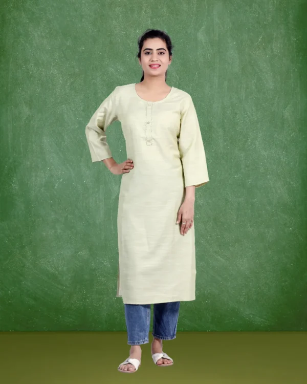 Mix Khadi Cotton Fabric Pista Color Kurti