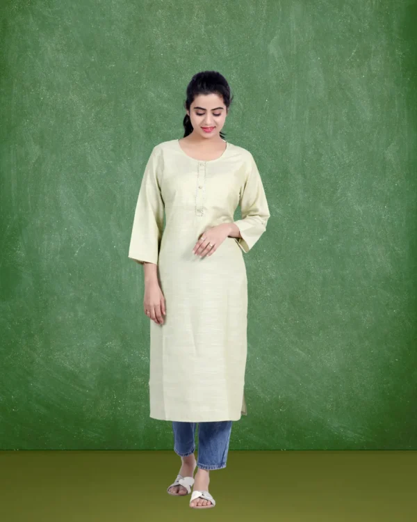 Mix Khadi Cotton Fabric Pista Color Kurti - Image 2