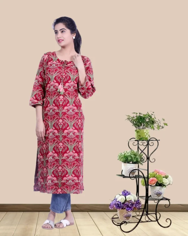 Rayon Fabric Maroon Color Printed Kurta - Image 2