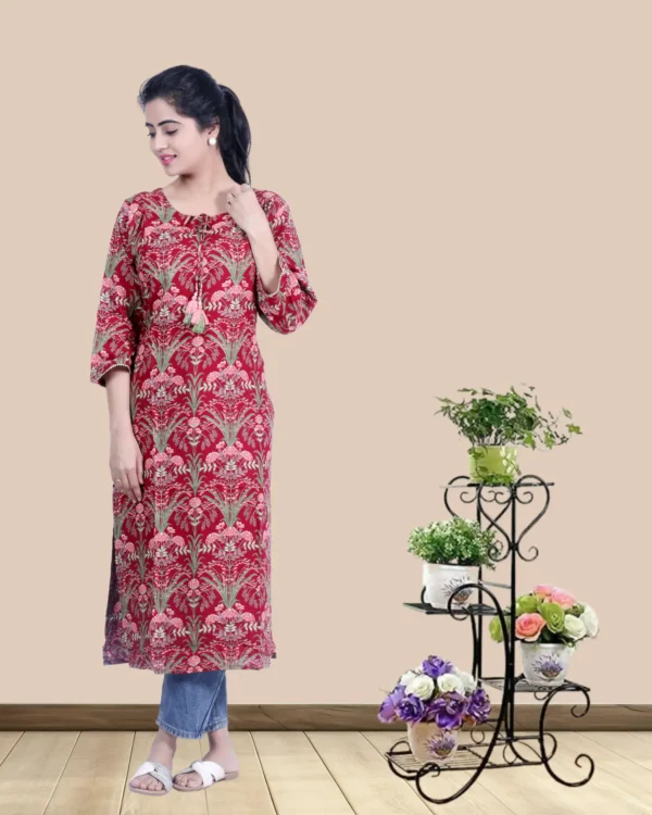 Rayon Fabric Maroon Color Printed Kurta - Image 3