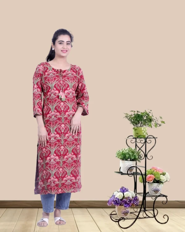 Rayon Fabric Maroon Color Printed Kurta