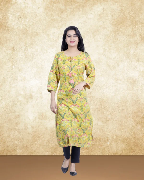 Rayon Fabric Yellow Color Floral Printed Kurta