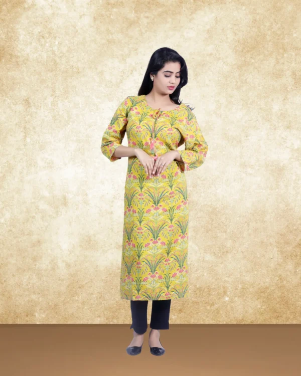 Rayon Fabric Yellow Color Floral Printed Kurta - Image 2